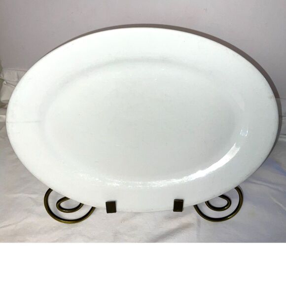 None Other - Vintage White Ironstone Oval Serving Platter 14" x 10" Farmhouse Cottagecore